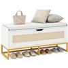 SOARS Panca Contenitore 71 L Imbottita in Rattan, Oro e Bianco | Cassapanca da Interno con Seduta, per Ingresso, Corridoio, Camera da Letto e Soggiorno, Carico 200 kg, 100 x 35 x 44 cm