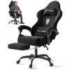 Lointain Poltrona Gamer in Velluto con Massaggio e Poggiapiedi, Nero | Sedia Gaming Ergonomica con Schienale Reclinabile, Braccioli Sincronizzati, Poggiatesta, Altezza Regolabile e Ruote PU 360°