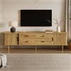 KecDuey Mobile TV Basso in MDF 165 cm con 4 Cassetti e 2 Ante Scorrevoli | Angoli Arrotondati, Gambe in Legno Massello, 15 cm Spazio Libero, Maniglie in Lega di Zinco, Superficie Piano 165 cm