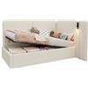 Azkoeesy Letto Singolo Imbottito con Contenitore 90x200 cm per Cameretta, Luce per Lettura, Presa USB, Testiera Alta e Pannelli Laterali, Colore Beige, Bouclé
