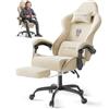 Lointain Sedia Gaming Ergonomica con Massaggio e Poggiapiedi, Beige | Poltrona Gamer con Schienale Reclinabile, Braccioli Sincronizzati, Poggiatesta, Altezza Regolabile e Base in Metallo 150 kg