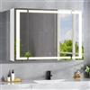 FORABAMB Specchio Bagno Contenitore con LED e Presa di Ricarica, 80x17x60cm | Ripiani Regolabili, 3 Tonalità di Luce, Luminosità Regolabile, Pulsanti touch, Specchio HD, 2 Prese AC 1 Type-C 1 USB, 3 ante