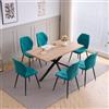 JZGORC 7 Set Tavolo e Sedie Sala da Pranzo 140cm, Chiaro + Blu lago | Tessuto in lino, MDF, struttura in metallo, impiallacciatura in legno naturale, stile scandinavo, per pranzo,Chiaro Tavolo