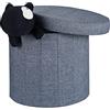 Relaxdays Pouf Poggiapiedi con Contenitore, Rotondo, Pieghevole, Imbottito, con Coperchio, Lino, Grigio Scuro, 45 cm