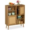 Relaxdays Credenza Ingresso e Salotto, Comò Vintage da Cucina, 2 Ante in Rattan e 4 Ripiani, HLP: 97x80x25 cm, Marrone