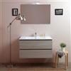 Kiamami Valentina Composizione Bagno Sospesa 90 cm Olmo Leone Berlin | Due cassetti, lavabo ceramica, specchio 90x60 cm con led, mobile moderno effetto legno, profondità 44 cm