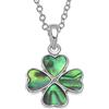 Kiara Jewellery - Collana con ciondolo a forma di quadrifoglio intarsiato con conchiglia di abalone verde naturale su catenina da 45,7 cm, placcata in rodio non ossida.