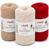 Stafil Filato Macramè in Cotone Riciclato Ø 2 mm 100 g 90 m Set 3 Gomitoli Colore Crema Cammello Rosso