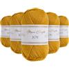 Utopia Crafts JOY DK Fil à tricoter 5 x 50 g, 100% acrylique, jaune moutarde