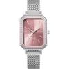 S&T Design Orologio da donna elegante in acciaio inox con vero diamante di moissanite, piccolo orologio da polso rettangolare da donna, cinturino in rete, movimento al quarzo giapponese, impermeabile