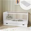 Kids Collective Lettino per bambini 60x120 regolabile in altezza e con pioli estraibili, con cassetto e materasso | legno di faggio bianco molto stabile Made in Europe | dalla nascita a 3 anni
