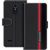 UOGNADGD Custodia in pelle a righe per LG K8 2017 - Nero | 5 Custodia portafoglio flip con blocchi di colore, chiusura magnetica, supporto e portacarte
