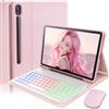 SAMTUNK Custodia tastiera per Samsung Galaxy Tab S10 FE / S9 FE / S9 / S9 / S8 11 Cover - 7 colori arcobaleno cambiamento tastiera magnetica retroilluminata staccabile con S portapenne con mouse - rosa