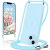 Niokfrci Magnetica Cover per iPhone 14/iPhone 13 con Cordino, Compatibile con MagSafe, Sottile Silicone TPU Custodia Antiurto Bumper Case con Corda Collana Tracolla Laccio per iPhone 14/13, Blu