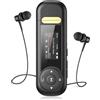 AGPTEK Lettore Portatile da 64GB con Clip, Bluetooth 5.3, Nero | Mini Lettore MP3 Retrò per Sport, Radio FM, Schermo 0,96, Cover Magnetica Antismarrimento