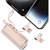 SHARGE Flow Mini caricatore portatile, 5000 mAh, mini power bank con doppia spina e cavo integrato, batteria esterna USB-C Lightning per iPhone 16, 15, 14, Galaxy S23, Note20