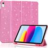 4UBonLife Cover per iPad (A16) 11a/10a Generazione (2025/2022) | Custodia Glittering con Retro Rigido Trasparente Guscio, Portapenne, Glitter Rosa