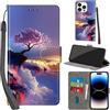 PHINIENLAND Cover per iPhone 14 Pro custodia portafoglio Alberi | 3 scomparti carte, 1 tasca banconote, Chiusura magnetica, Supporto, Pelle PU flip cover per iPhone 14 Pro