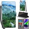 PHINIENLAND Cover per iPhone 14 Plus custodia portafoglio Foresta | 3 scomparti carte, 1 tasca banconote, Chiusura magnetica, Supporto, Pelle PU flip cover per iPhone 14 Plus