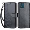 SIENIANLINE Cover per Motorola Moto E13 custodia portafoglio Nero | 3 scomparti carte, 1 tasca banconote, Chiusura magnetica, Supporto, Pelle PU flip cover per Moto E13