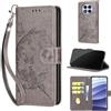 SIENIANLINE Cover per Redmi Note 14 Pro 4G/5G custodia portafoglio Farfalla Grigio | 3 scomparti carte, 1 tasca banconote, Chiusura magnetica, Supporto, Pelle PU flip cover per Xiaomi Poco X7