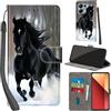 PHINIENLAND Cover per Xiaomi Redmi Note 13 Pro 4G custodia portafoglio Cavallo nero | 3 scomparti carte, 1 tasca banconote, Chiusura magnetica, Supporto, Pelle PU flip cover per Xiaomi Poco M6 Pro