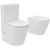 Parama Coppia di sanitari filomuro vaso monoblocco rimless e bidet bianco lucido | Vienna
