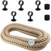 HAMBURGER TAUWERK-FABRIK EST. 1901 Set di corda per corrimano Ø 30 mm, 5 m, corda in canapa sintetica Nature Touch, colore naturale, con 2 tappi terminali e 5 supporti per fune, nero opaco, scale e ringhiere