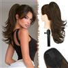 FESHFEN Estensione Coda di Cavallo Taglio Stratificato, Clip Pettine Coulisse Lunghe Ondulate Extension Capelli Sintetiche Parrucche per Donne, Marrone con ciocche 48cm