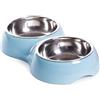 Il Gruppone Passione Casa Ciotola Doppia per Cani e Gatti con 2 Vaschette in Acciaio Inox da 0,8 L, Dispenser Acqua e Cibo, Base in Plastica Resistente, 20,5 x 20,5 x 6 cm - Azzurro