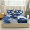 Generico Lenzuolo sopra morbido e confortevole 180x200x30 cm Completo Letto Matrimoniale con Federa, Lenzuolo Astratto Geometrico Pois, modello in microfibra spazzolata 100%, senza rughe e anallergico, Blu