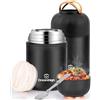 Dreamhigh® Termos per Alimenti 850 ml, Contenitore Termico per Alimenti Caldi con Maniglia, Portavivande Termico Acciaio Inossidabile con Cucchiaio, per Zuppa, Pasta (Nero)