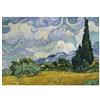 Panorama Quadro su Tela Canvas Van Gogh Campo di Grano con Cipressi 50x35 cm - Telaio in Legno Incluso - Decorazione Murale