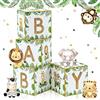 FengRise Scatole safari per bambini con lettere per baby shower, 4 scatole verdi per palloncini a forma di animali del bosco, decorazioni per baby shower per ragazzi e feste di compleanno nella giungla