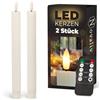 Novaliv Candele a LED con timer, colore bianco, 2 pezzi, per interni con timer da 6 ore, in vera cera a coste, altezza 23 cm, diametro 2,2 cm, 2 batterie AAA necessarie, candele a LED tremolante, fiamma