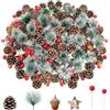 LATERN 108 Pezzi Set di Pigne e Bacche Rosse Artificiali Natalizie, 24 Pigne, 12 Rami di Pino, 12 Ghiande, 12 Legno Stelle, 48 Bacche Rosse - per Natalizie Ghirlande L'albero Artigianali Decorazioni