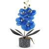 ginojex Orchidea artificiale con vaso di cemento, pianta finta per la composizione di fiori Phalaenopsis per feste, centri espositivi, decorazione per la casa (blu, alta 38,1 cm)