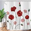 ASDCXZ Tenda da doccia a forma di fiore 180 x 180 cm, dipinta a mano primavera estate rosso papavero piante lavabile tenda da doccia in poliestere impermeabile per vasca da bagno con 12 ganci