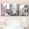 HURCP Set di 3 quadri su tela Poster moderna torre grigia rosa cabina telefonica ombrello bus rosa chiaro Parigi tema parete arte stampe regalo ragazze camera da letto Soggiorno Dormitorio Galleria Corridoi