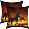 Loussiesd, Set di 2 federe per cuscini decorative, 60 x 60 cm, morbide, western, cowboy, cavallo al galoppo, per divano e poltrone, decorazione fattoria al tramonto