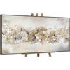 YS-Art Quadro Astratto Orizzontale Oro Beige e Bianco, Dipinto Materico