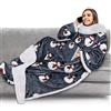PAVILIA Coperta in pile con maniche, tasche per i piedi, per donne, uomini e adulti, calda coperta indossabile in peluche, regalo utile