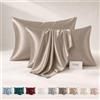 FIBRE EST. 1976 - Federe Cuscino Letto in Raso Satin Effetto Seta 50x80cm, Federa Copri Cuscino Setosa al Tatto con Effetto Antirughe e Pieghe Viso, Chiusura Senza Fastidiosi Bottoni (Tortora)