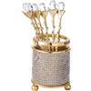 MKTOLHUS Set di 7 cucchiai da caffè in vetro con base dorata, kit di cucchiai da dessert moderni e minimalisti, per cucina e sala da pranzo, include 6 cucchiai in metallo e 1 scatola portaoggetti, oro
