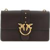 Pinko Love One Classic Borsa a Tracolla in Pelle Marrone | 27 x 16,5 x 7 cm, Tracolla Regolabile, Fibbia Dorata con Uccelli, 2 Scomparti, Stile Casual ed Elegante