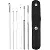 YuanHolumid Kit di pulizia per la rimozione del cerume, in acciaio inox, con custodia, strumento professionale per la pulizia delle orecchie, riutilizzabile, per adulti, 6 pezzi, colore rosa