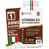 Nutrex Lab Vitamina B12 1000 mcg - Metilcobalamina - 450 Microcompresse - Alto Dosaggio - 15 Mesi di Scorta - Integratore Vegano Senza Glutine - Made in Italy