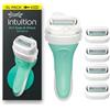 Wilkinson Sword Intuition Soap & Shave Sensitive, rasoio donna, 5 ricariche | Rasoio donna a 4 lame, design 2 in 1 per pelli sensibili, sapone vegano e aloe vera, rade senza gel, con 5 lame di ricarica