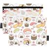 FRODOTGV Trousse per cosmetici con cerniere lisce, per 3 raccoglitori ad anelli, confezione da 2 pezzi, per studenti, ufficio, sushi carino