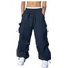RUMAOZIA Pantaloni cargo da uomo, casual, a vita alta, dritta, paracadute, stile vintage, gamba larga, streetwear, hip hop, Y2K, per uomo 16+